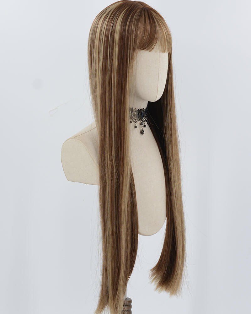 Brown Strunk Stripe Long Straight Synthetic Wig HW642 — view 2