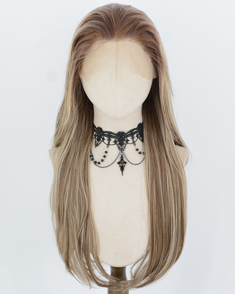 Brown With Beige Blonde Highlights Synthetic Lace Front Wig WW1070 — view 1