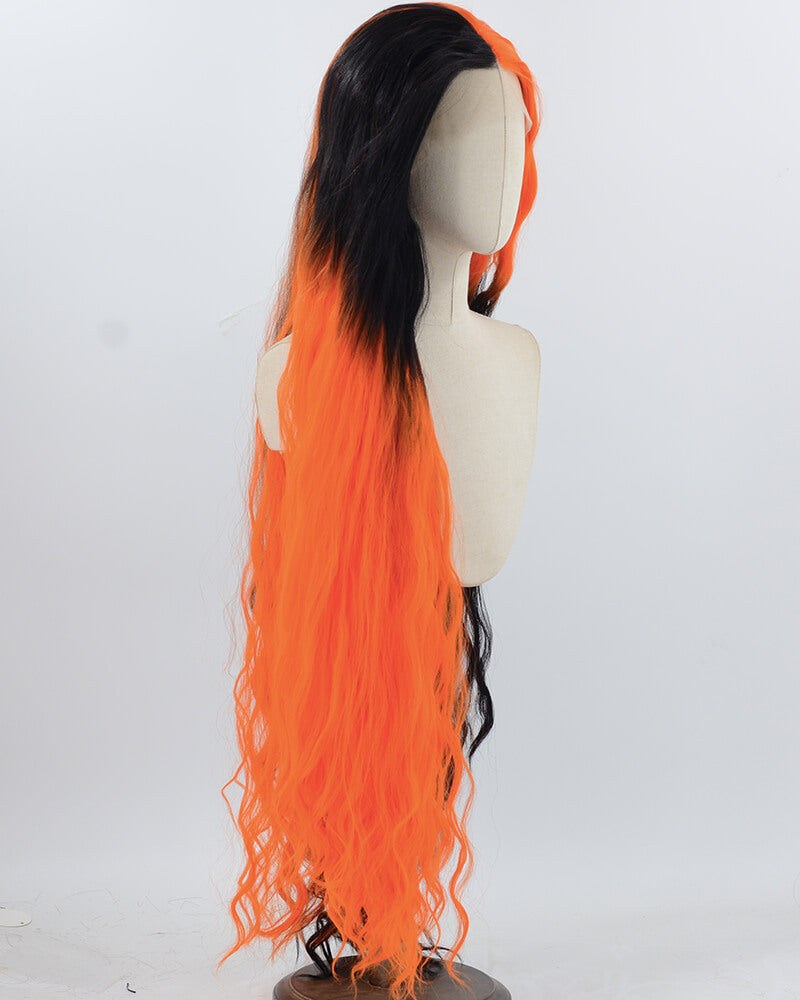 35Inch Long Black Orange Synthetic Lace Front Wig WW929 — view 2