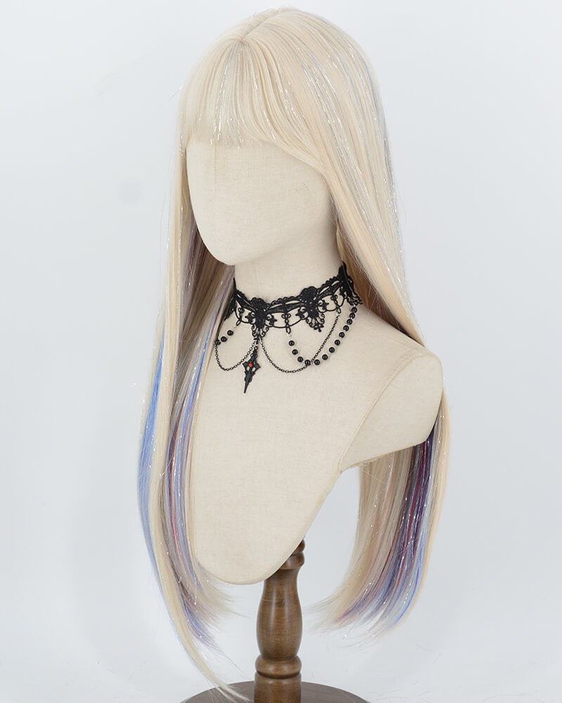 White Tinsel Blue Red Synthetic Wig HW869 — view 2
