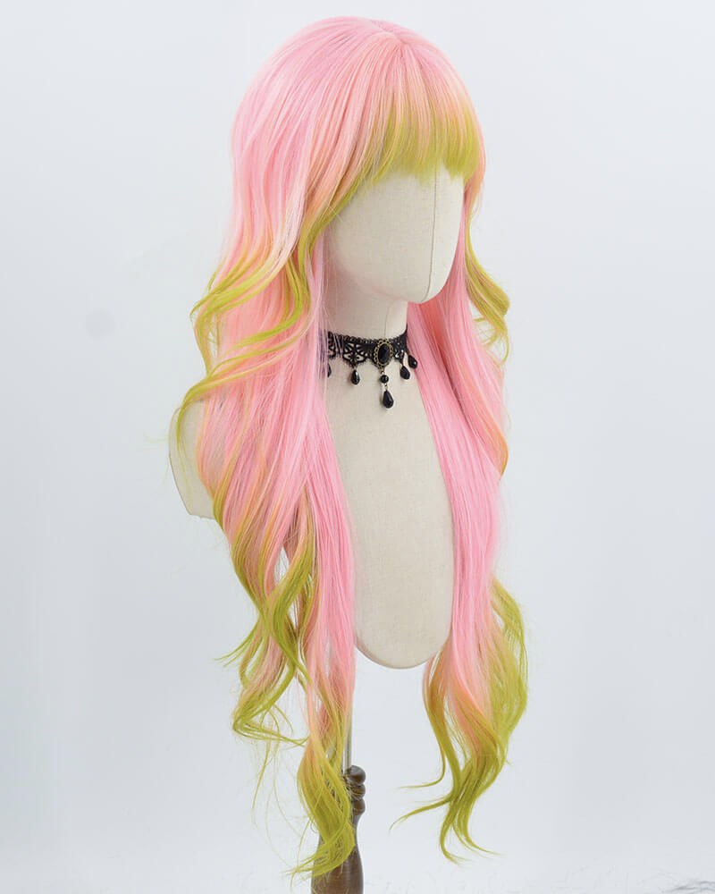 Pink Green Long Wavy Synthetic Wig HW768 — view 2