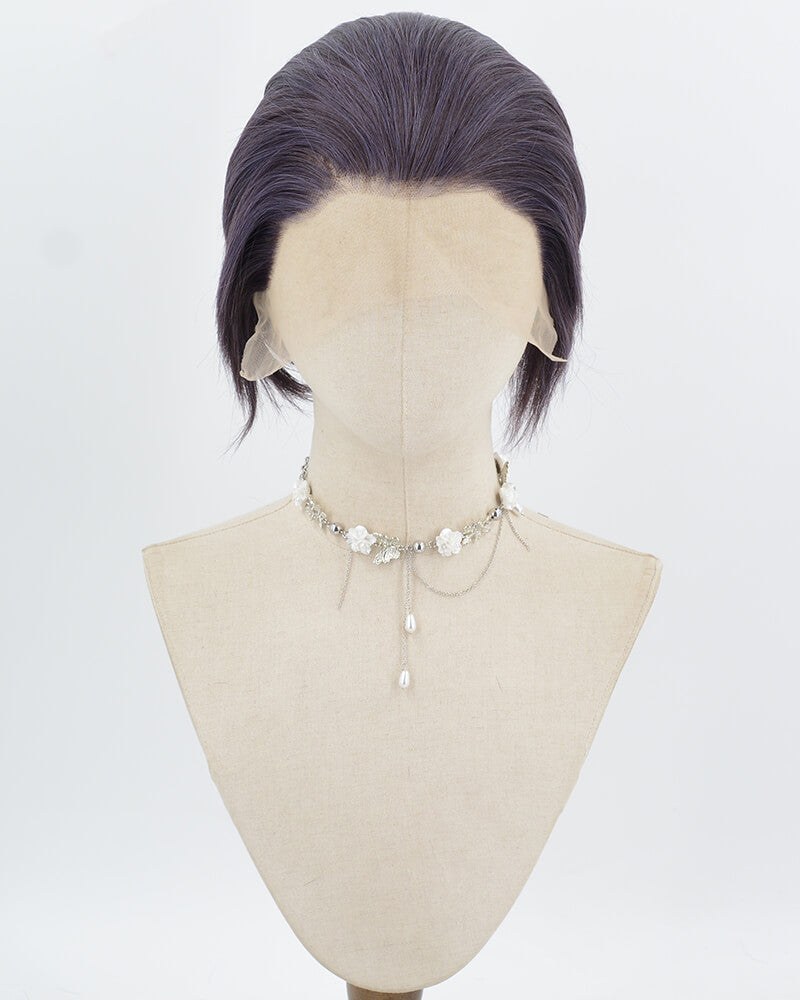 Dark Purple Short Synthetic Lace Front Men's Wig MW041 — view 1