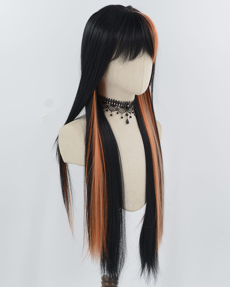 30Inch Long Black Orange Synthetic Wig HW740 — view 2