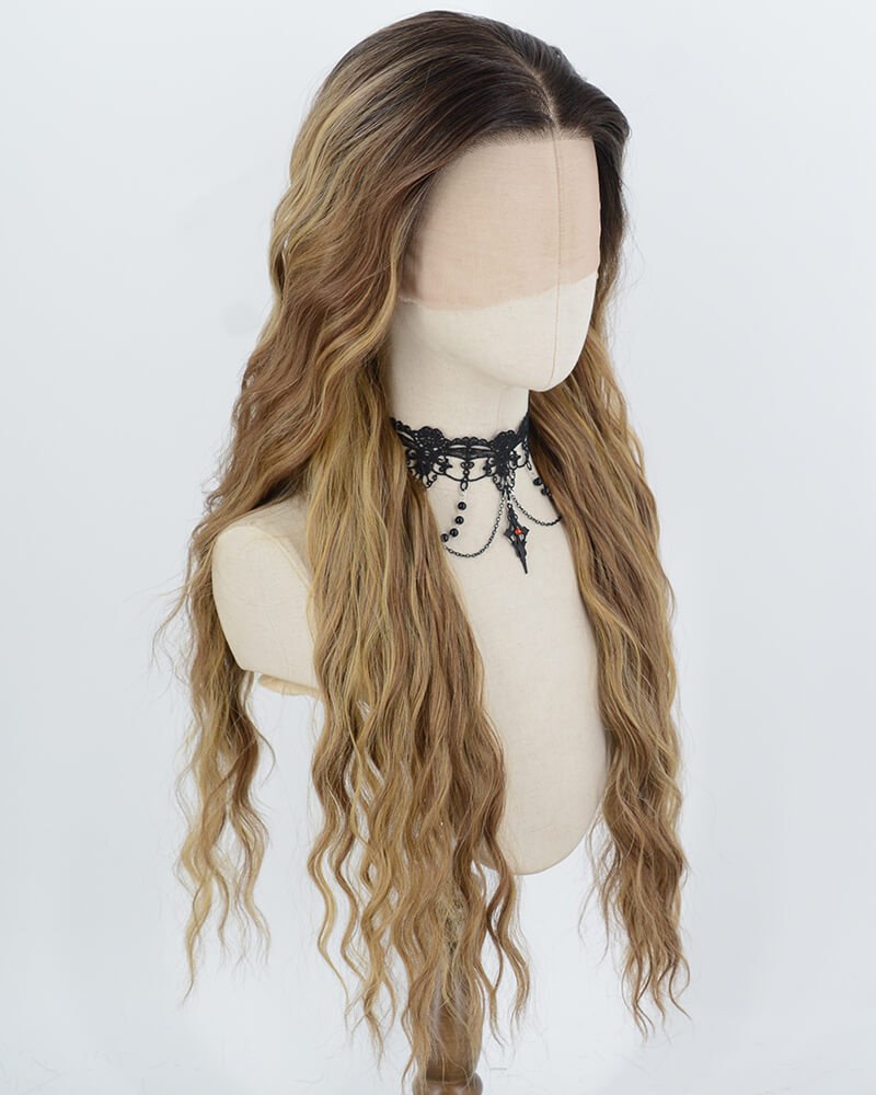 Black Ombre Brown Long Curly Synthetic Lace Front Wig WW1069 — view 2