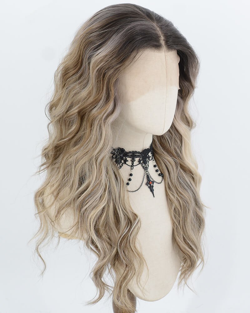 Ombre Brown Highlights Blonde Synthetic Lace Front Wig WW1071 — view 2