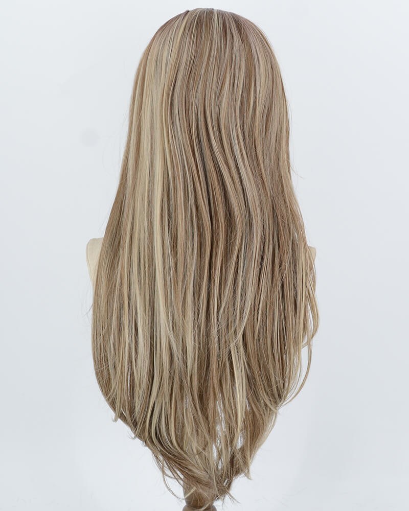 Brown With Beige Blonde Highlights Synthetic Lace Front Wig WW1070 — view 4