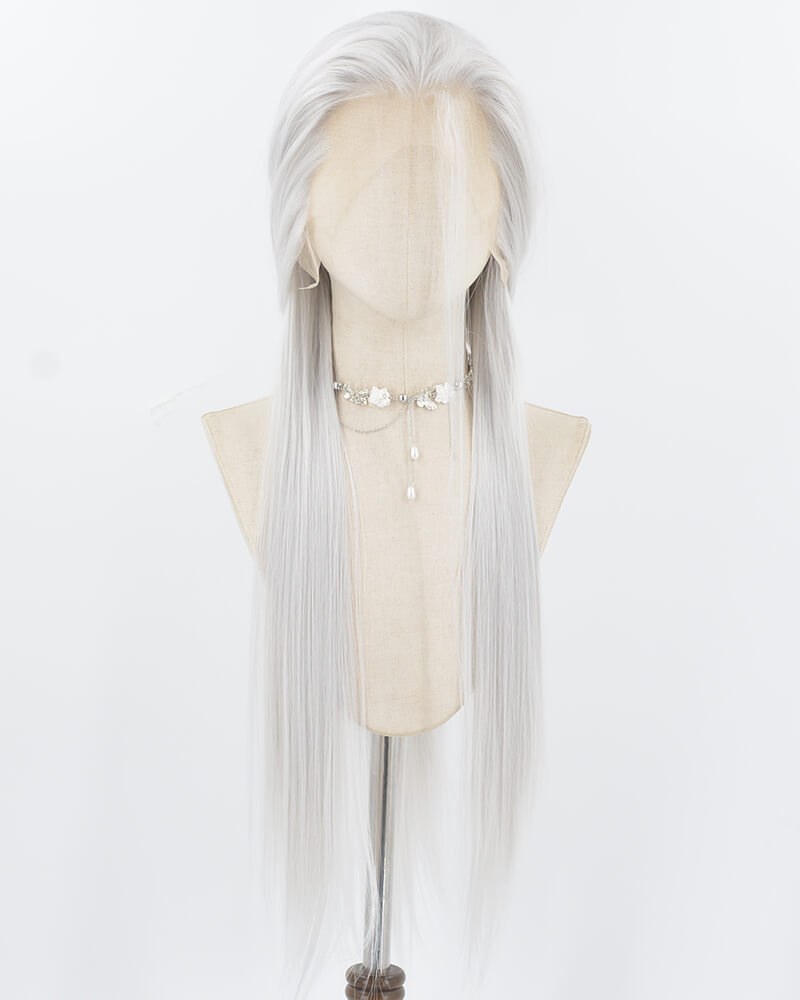 Silver Straight Synthetic Lace Front Men's Wig MW057 — view 1