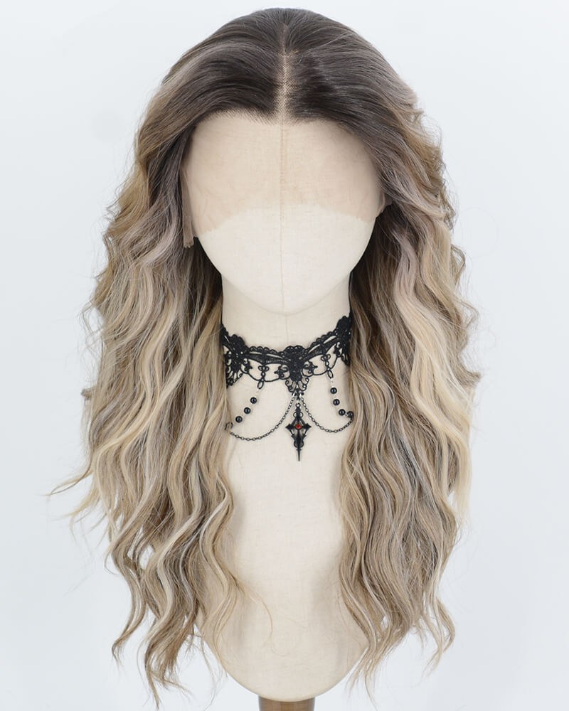 Ombre Brown Highlights Blonde Synthetic Lace Front Wig WW1071 — view 1