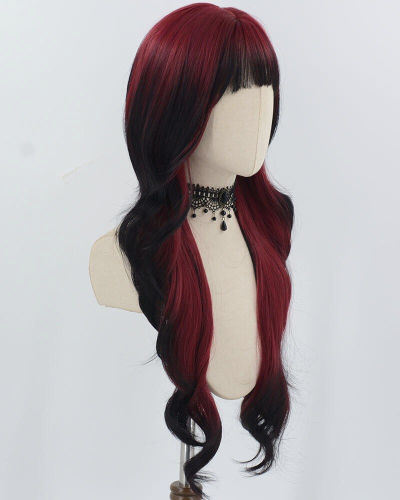 Red Ombre Black Long Wavy Synthetic Wig HW722 — view 2