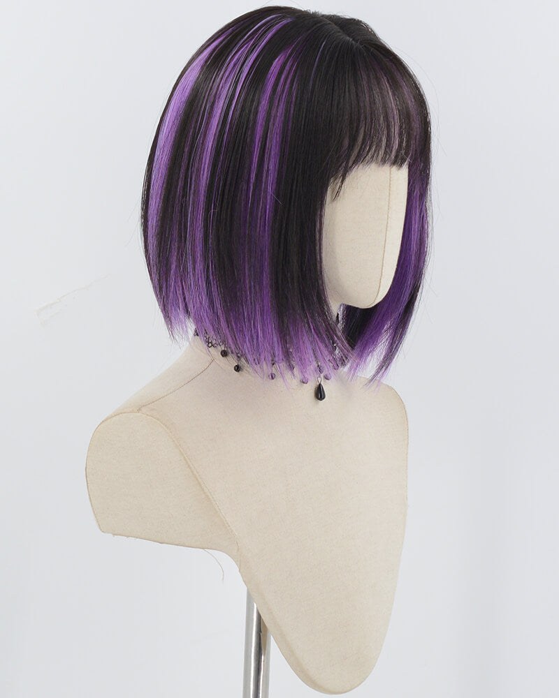 Black Purple Short Bob Synthetic Wig HW720 — view 2