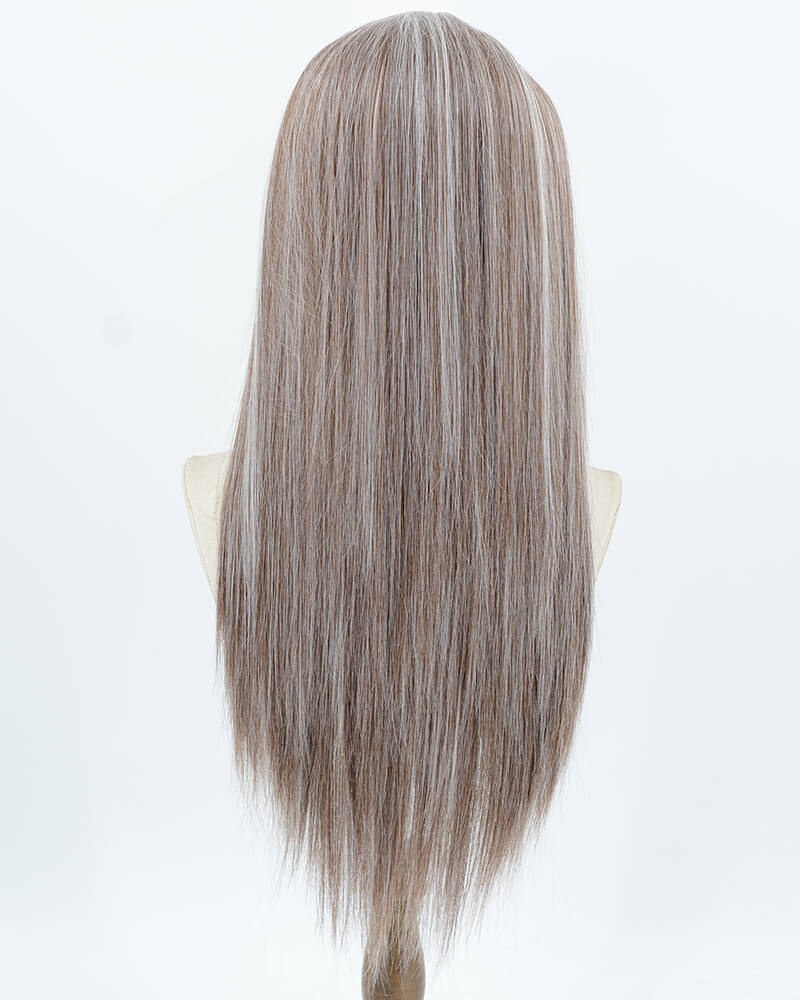 Brown Skunk Stripe Silver Synthetic Lace Front Wig WW1049 — view 3