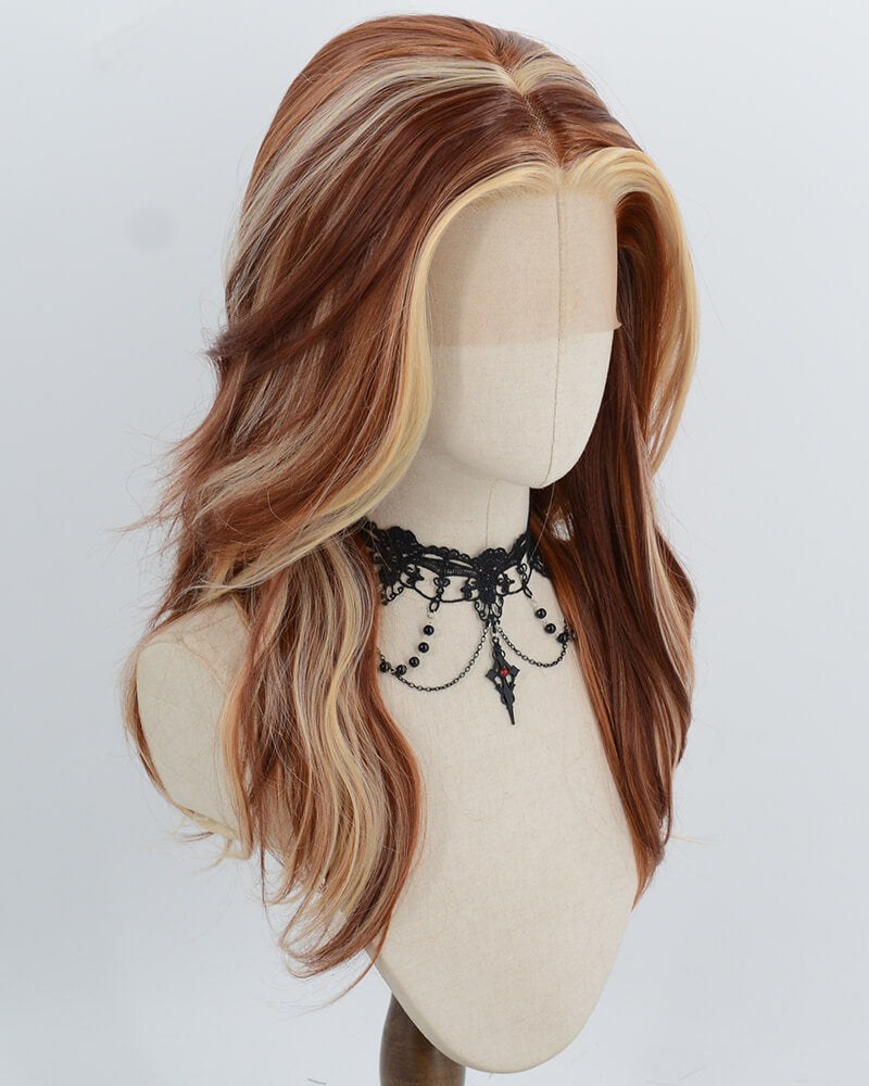 Red Brown Skunk Stripe Blonde Synthetic Lace Front Wig WW1067 — view 3