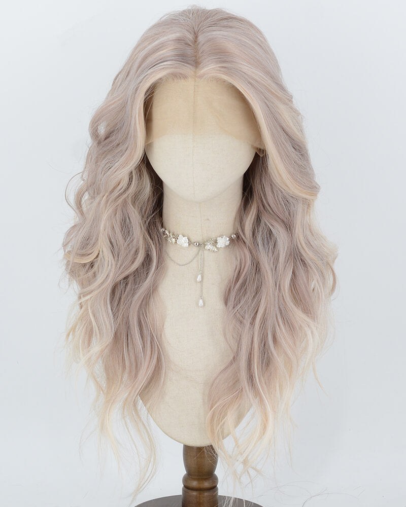 Soft Champagne Blonde Wavy Synthetic Lace Front Wig WW1084 — view 1