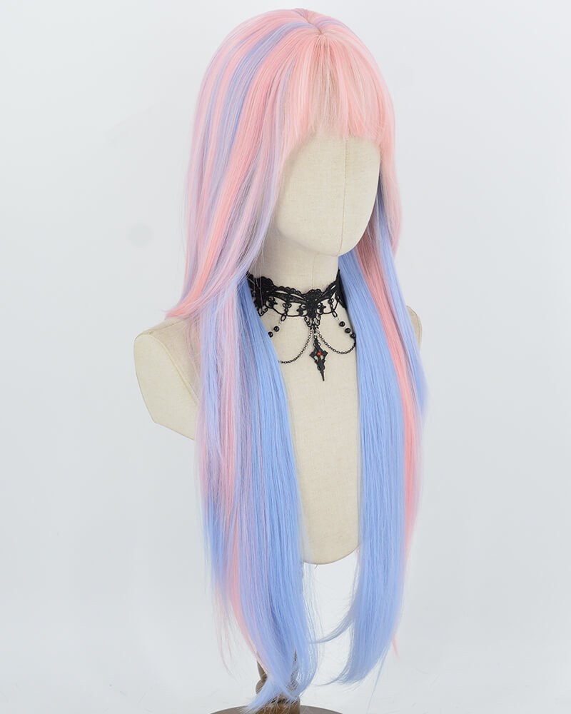 30Inch Long Pink Blue Synthetic Wig HW876 — view 2