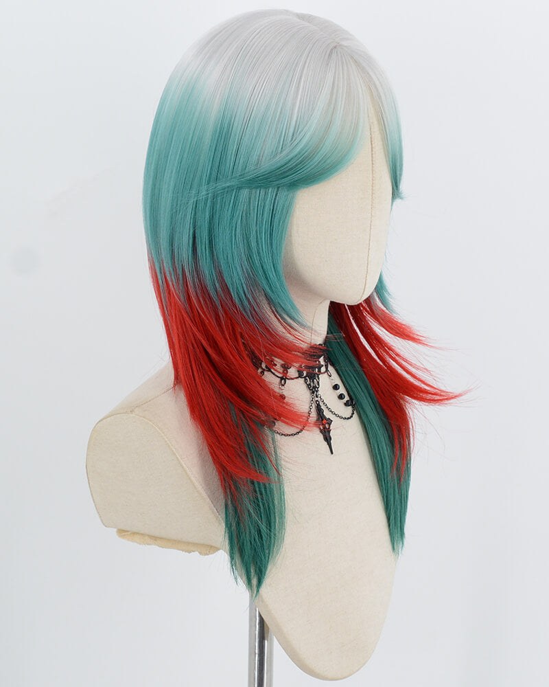 Silver Ombre Green Red Synthetic Wig HW832 — view 2