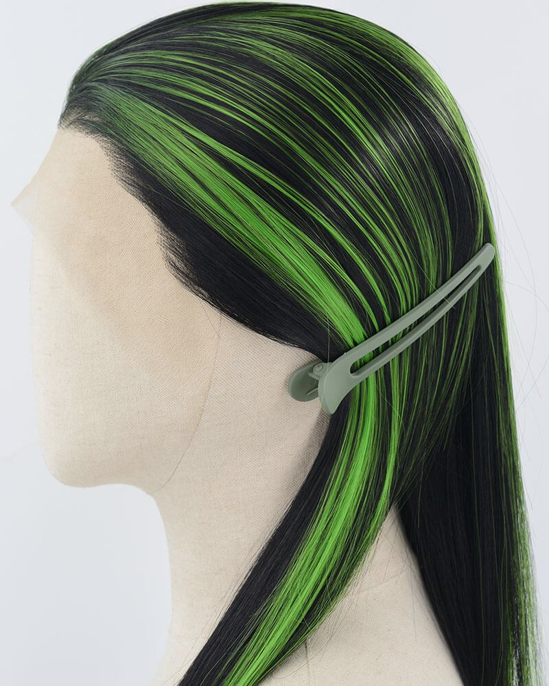 Black Green Long Straight Synthetic Lace Front Wig WW895 — view 4