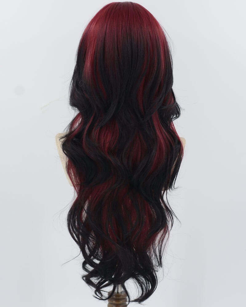 Red Ombre Black Long Wavy Synthetic Wig HW722 — view 3