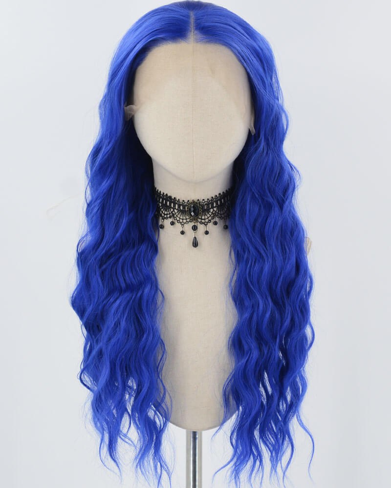 Blue Curly Synthetic Lace Front Wig WW887 — view 1