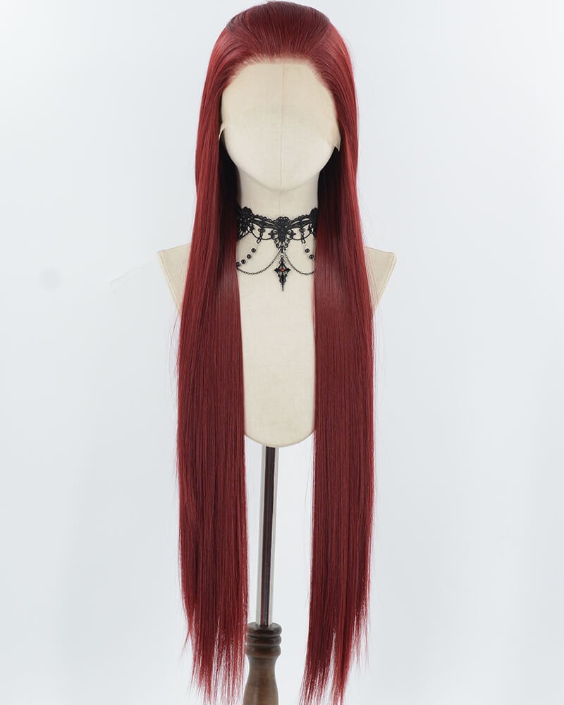 38Inch Long Wine Red Synthetic Lace Front Wig WW961 — view 1