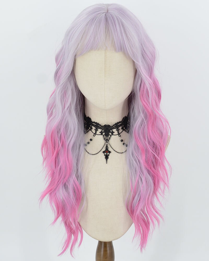 Grey Ombre Purple Curly Synthetic Wig HW875 — view 1