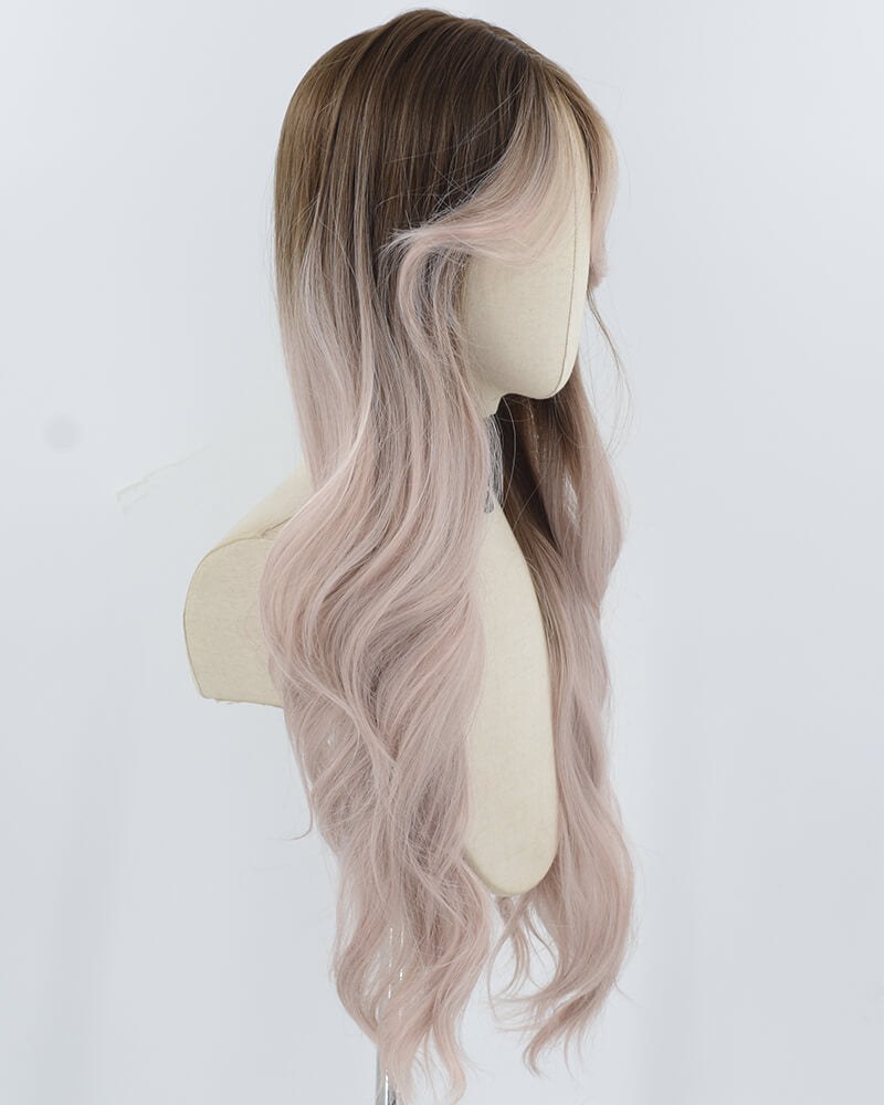 Brown Ombre Grey Pink Wavy Synthetic Wig HW691 — view 2