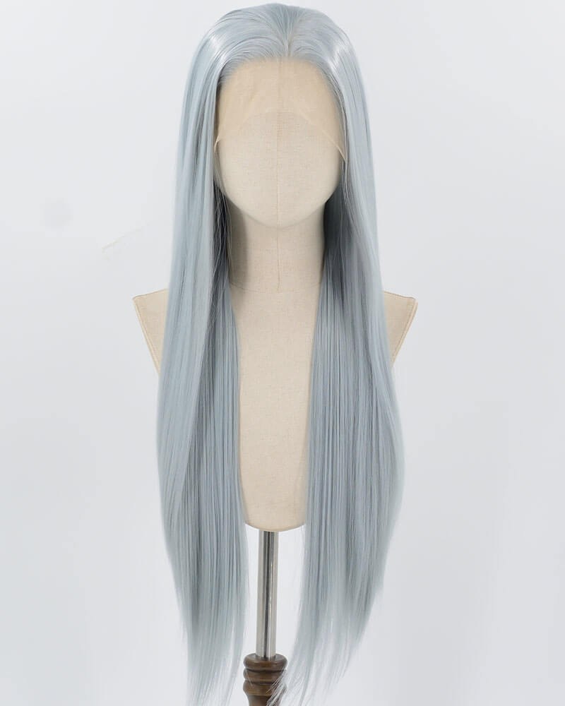 Grey Blue Long Straight Synthetic Lace Front Wig WW908 — view 1