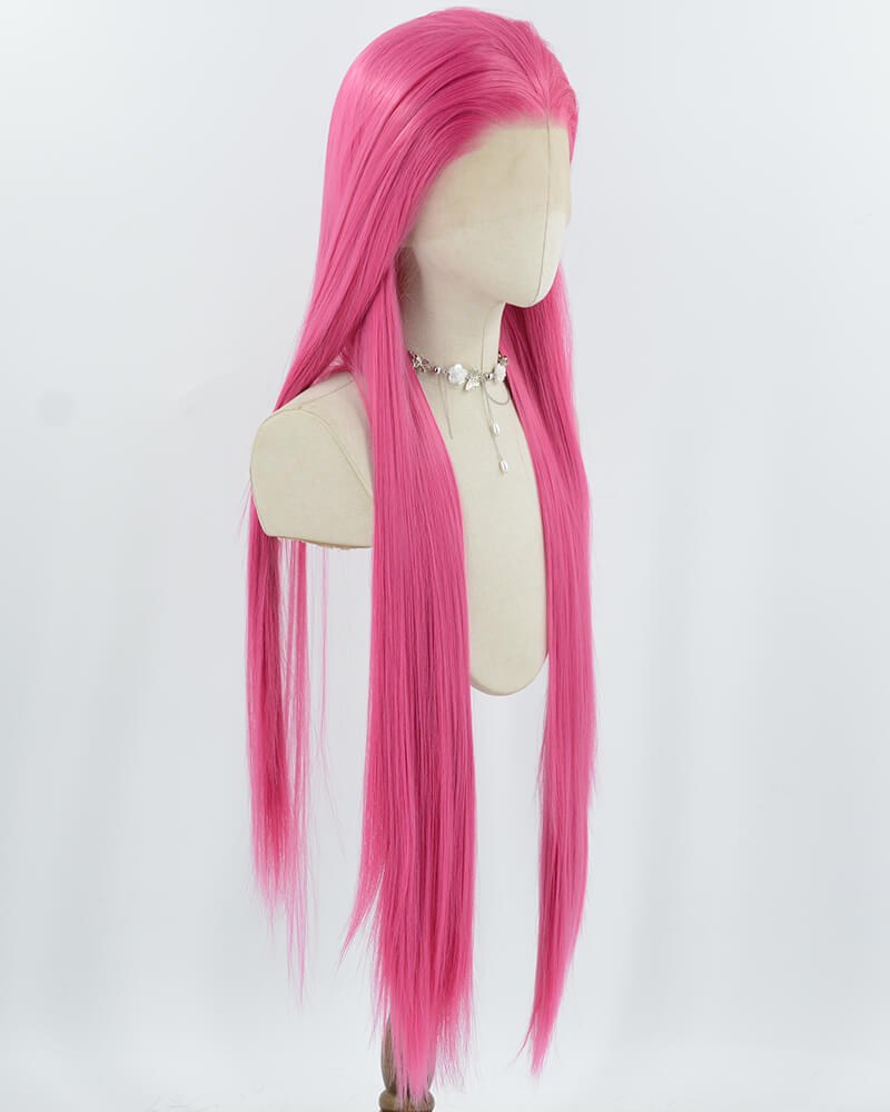 38inch Long Bright Pink Synthetic Lace Front Wig WW1030 — view 2