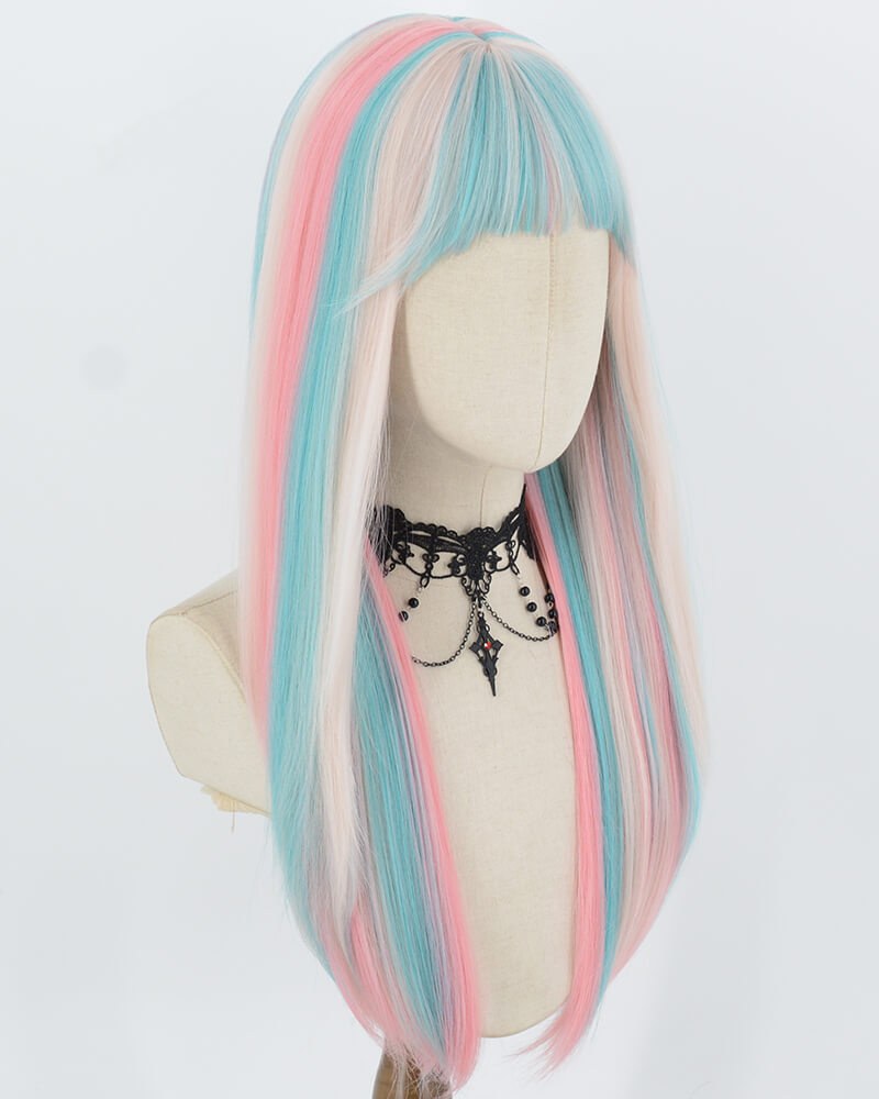 Blue Highlights Pink Synthetic Wig HW841 — view 2
