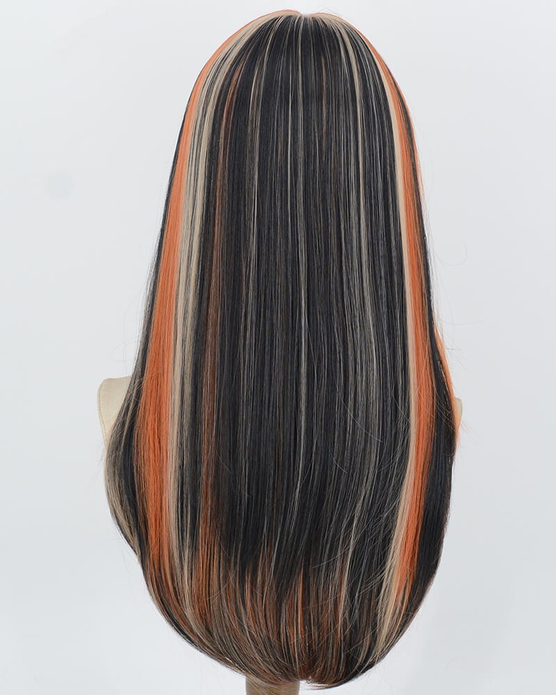 Orange Blonde Highlights Black Synthetic Wig HW844 — view 3