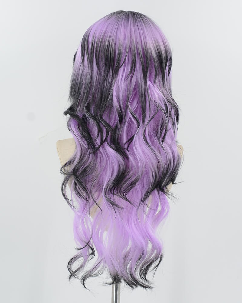 Purple Ombre Black Long Wavy Synthetic Wig HW733 — view 3