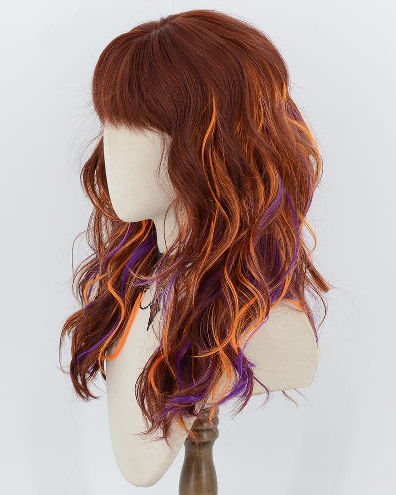 Red Brown Highlight Orange Purple Curly Synthetic Wig HW868 — view 3