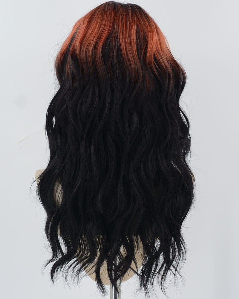 Orange Ombre Black Curly Synthetic Wig HW650 — view 3