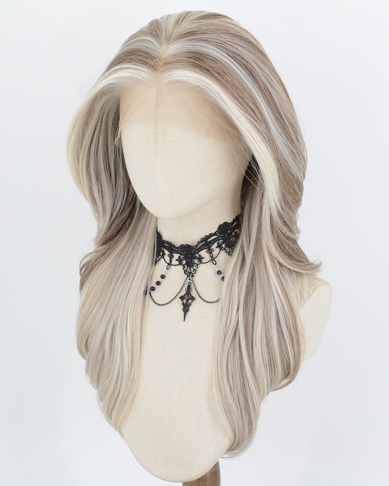 Creamy Blonde with Ash Brown Highlights Synthetic Lace Front Wig WW1072 — view 2
