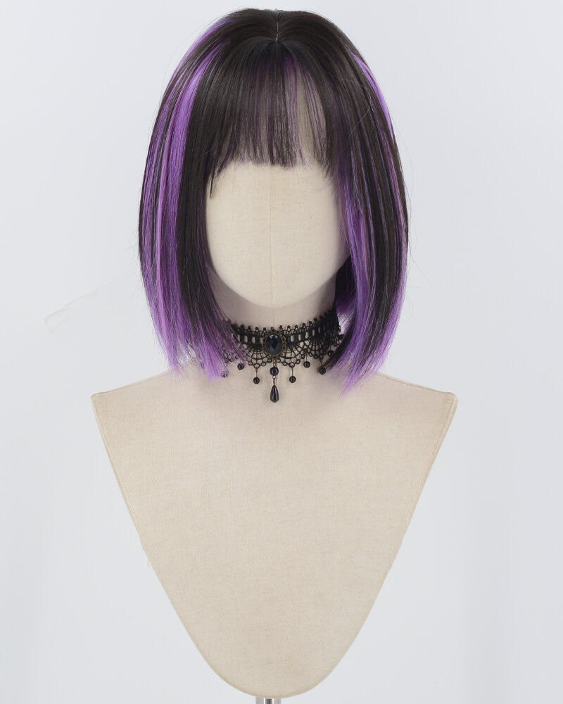 Black Purple Short Bob Synthetic Wig HW720 — view 1