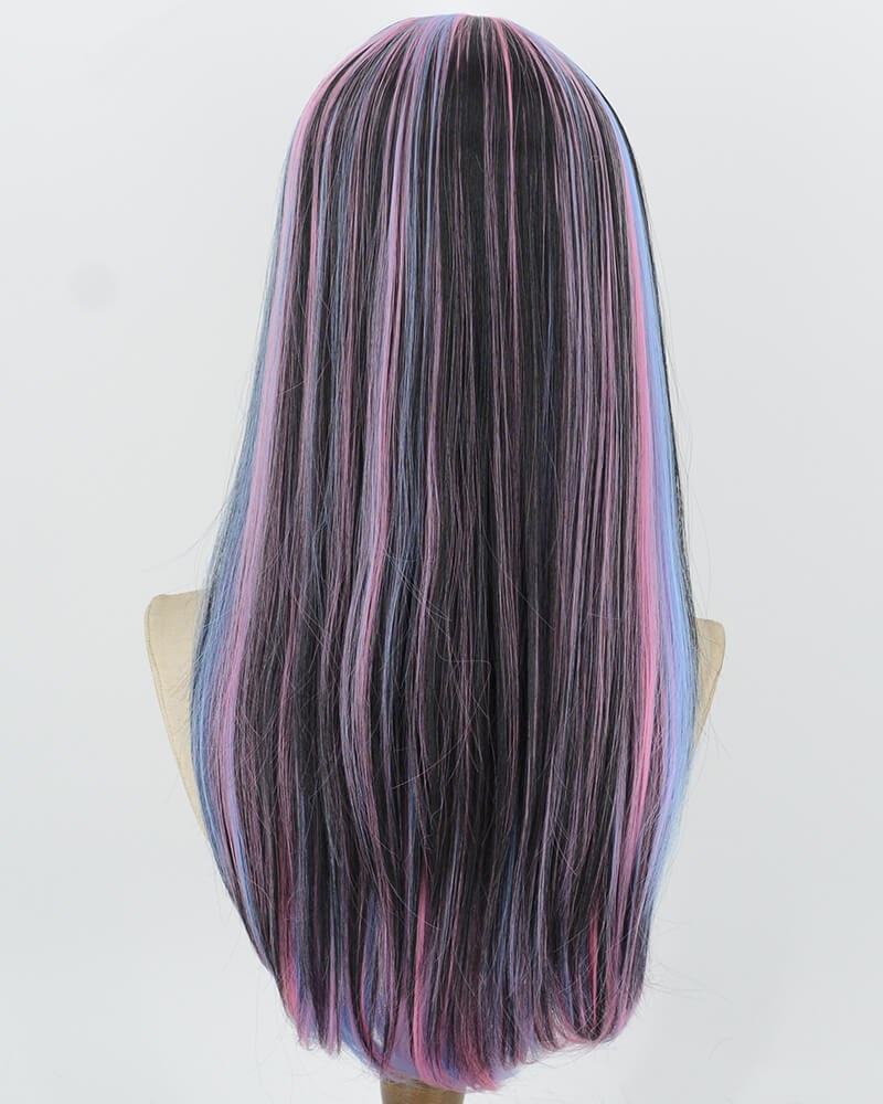 Pink Blue Highlights Black Synthetic Wig HW842 — view 3
