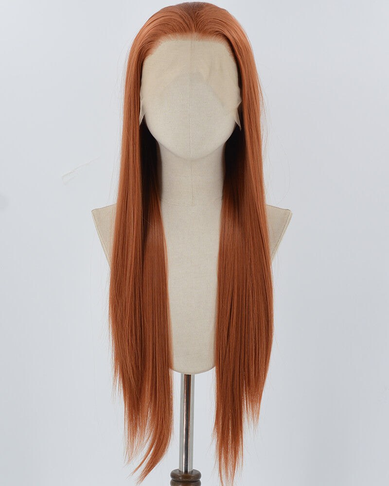Copper Red Long Straight Synthetic Lace Front Wig WW915 — view 1