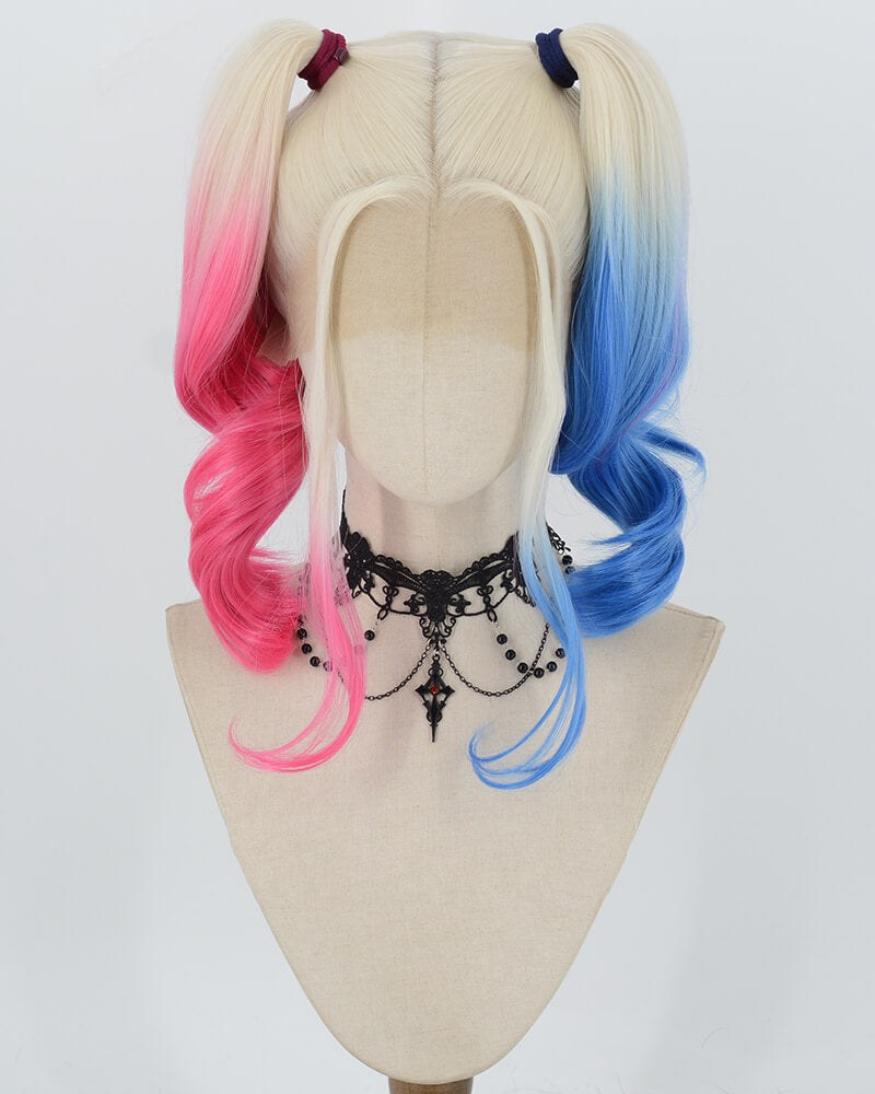 Harley Quinn Pink Blue Synthetic Lace Front Wig WW1084 — view 1