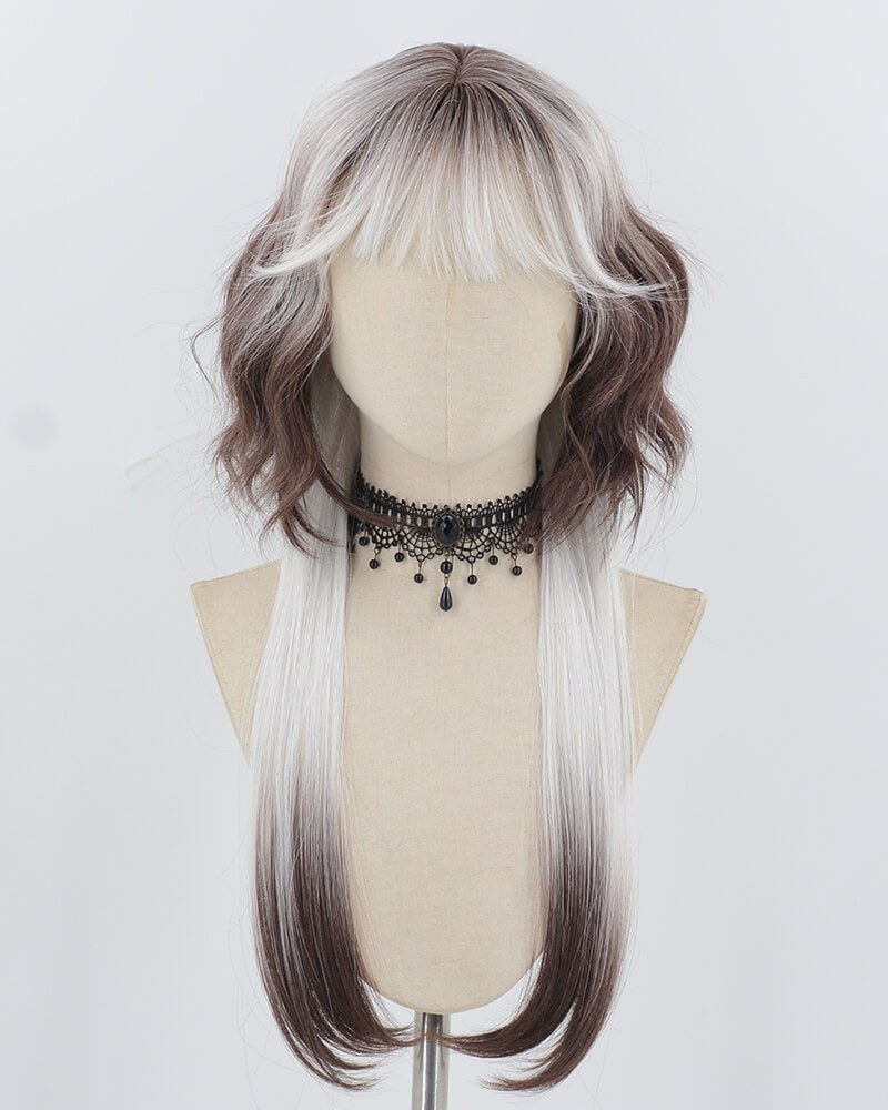 White Grey Ombre Brown Synthetic Wig HW699 — view 1
