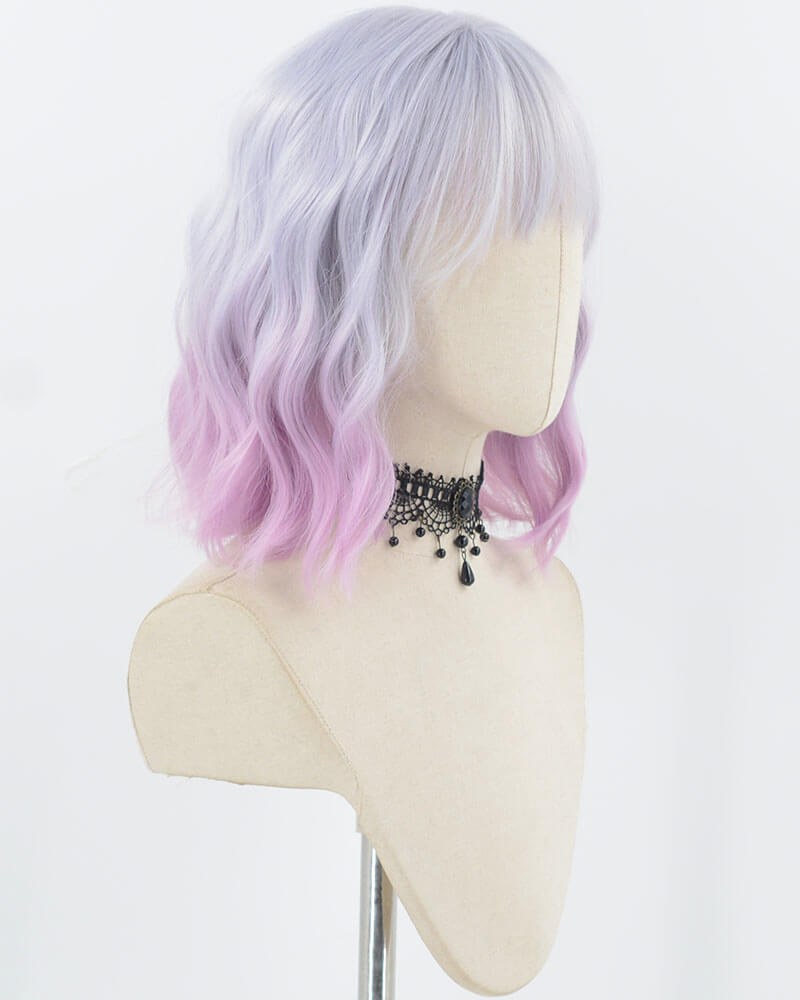 Short Grey Ombre Purple Pink Synthetic Wig HW672 — view 2
