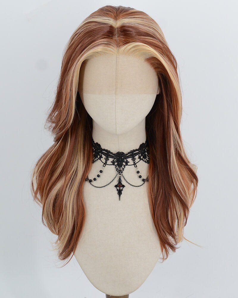 Red Brown Skunk Stripe Blonde Synthetic Lace Front Wig WW1067 — view 1