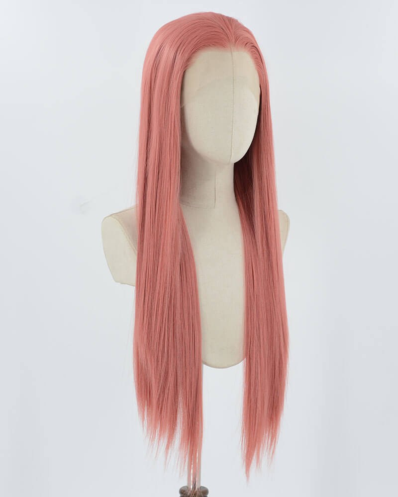 Pink Long Straight Synthetic Lace Front Wig WW1035 — view 2