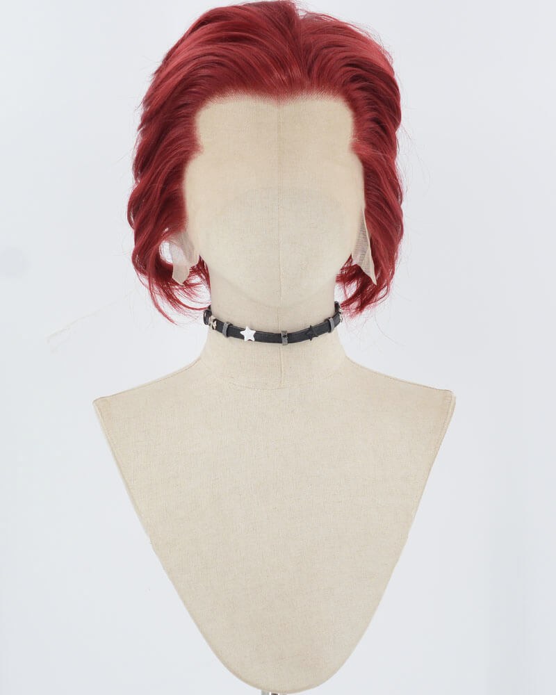 Wine Red Short Synthetic Lace Front Wig MW034 — view 1