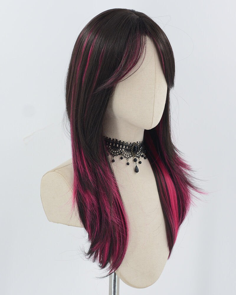 Black Hot Pink Synthetic Wig HW670 — view 2