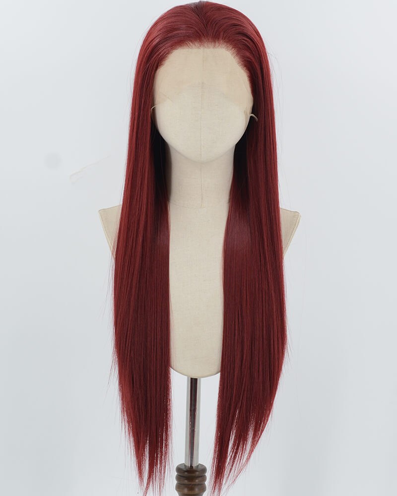 Wine Red Straight Synthetic Lace Front Wig WW1040 — view 1