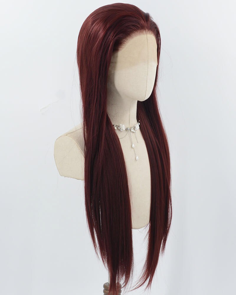 Dark Wine Red Synthetic Lace Front Wig WW974 — view 2