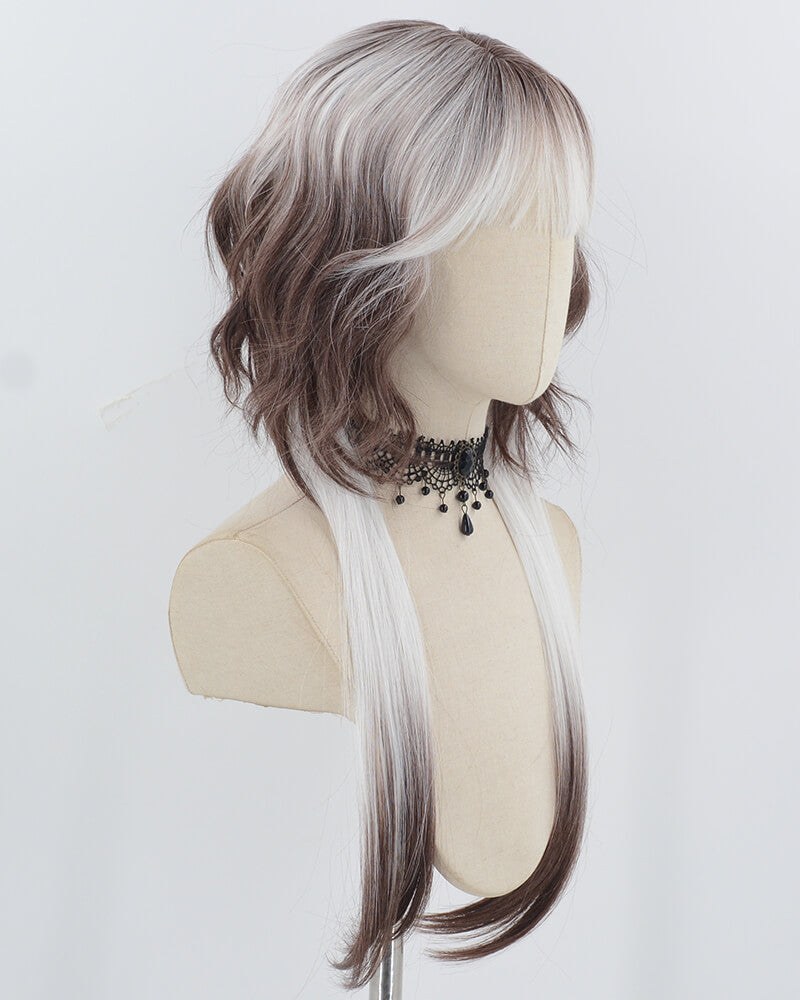 White Grey Ombre Brown Synthetic Wig HW699 — view 2