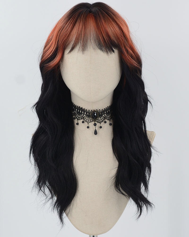 Orange Ombre Black Curly Synthetic Wig HW650 — view 1