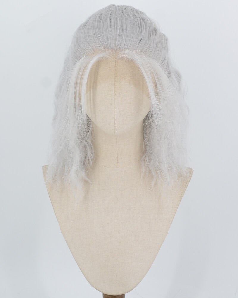 Geralt of Rivia Silver Grey Curly Synthetic Lace Front Wig WW1082 — view 1