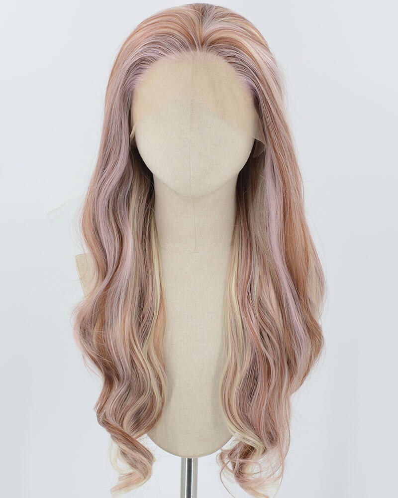 Mixed Pink Brown Synthetic Lace Front Wig WW907 — view 1