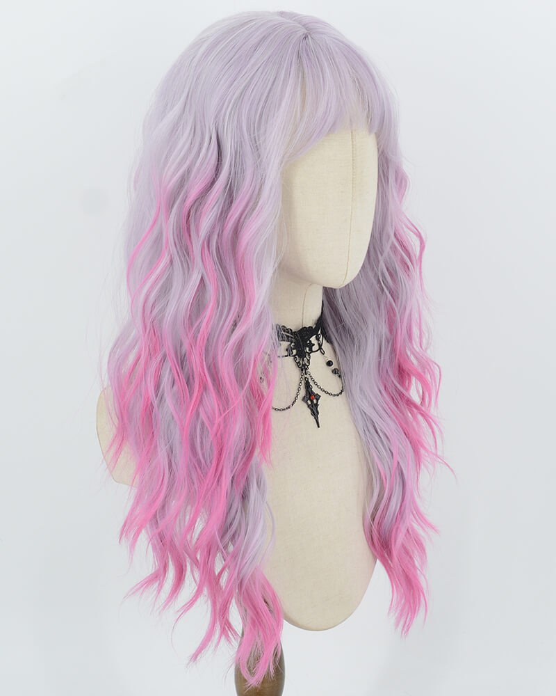 Grey Ombre Purple Curly Synthetic Wig HW875 — view 2